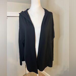 Eileen Fisher Black Open Front Cardigan Hoodie Medium Leisurewear